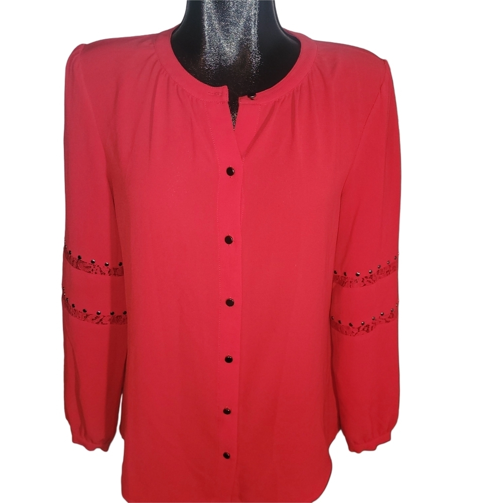 Le Chateau Red Button Front Blouse S